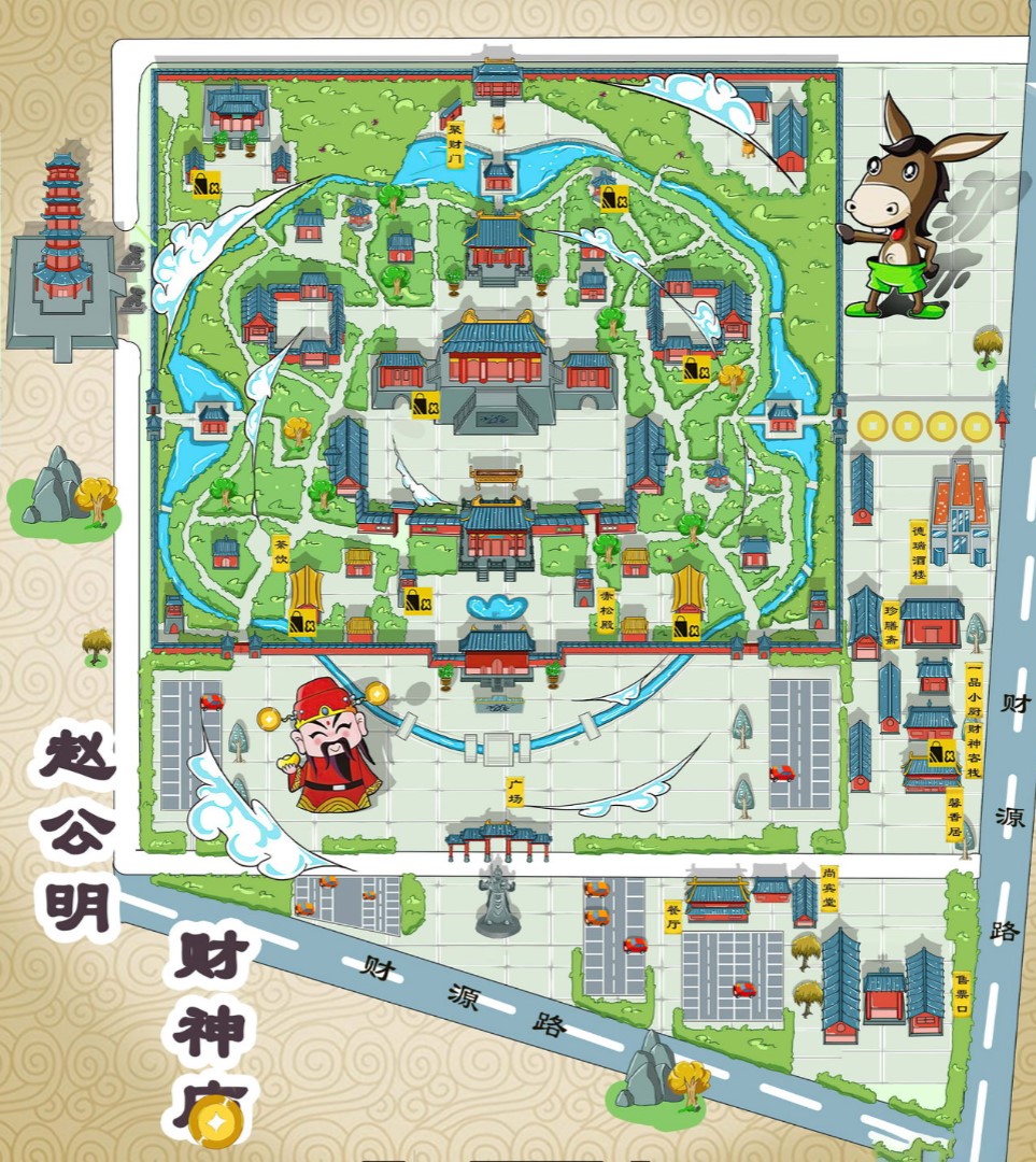 东方寺庙类手绘地图
